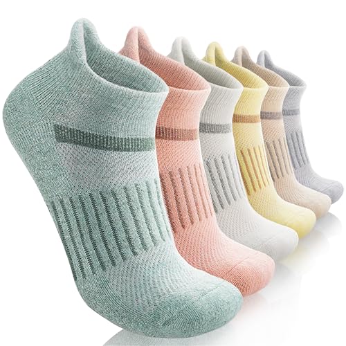 MOSEY KOSY 6 Pairs Merino Wool Women Men Unisex Ankle Running Walking Hiking Work Thermal Winter Warm Socks Compression Support Breathable Thick Cushion Socks(Mixed Light Color,7-11)