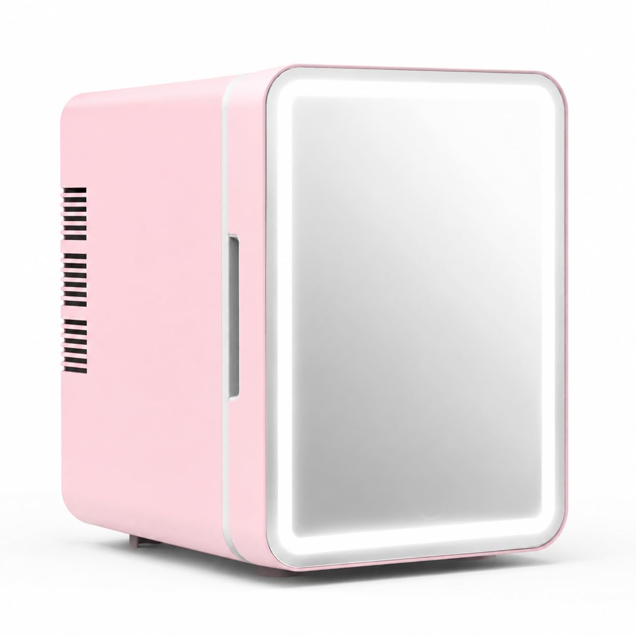 Mini Nevera 6L con Espejo LED, Mini Frigorífico y Calentador para Cosméticos y Coche, Portátil DC12V/AC220V, Rosa, Espejo con luz, enchufe americano