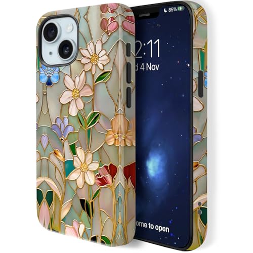 Coque iPhone 17 fleurs vitrail vintage : l'élégance magnétique d'une protection double couche