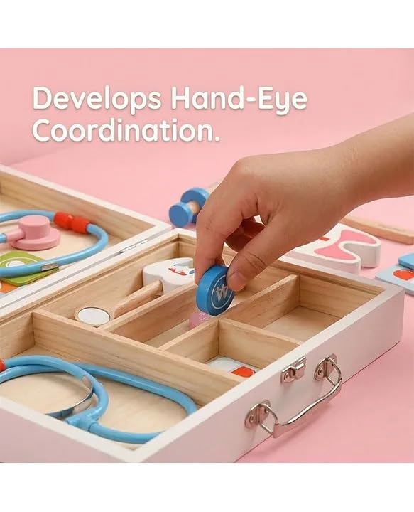 Image of Wooden Doctor Kit for Kids - Pretend Play Dentist & Medical Toy Set with Storage Cabinet, Educational Learning & Role Play Gift for Boys & Girls (Age 3+)