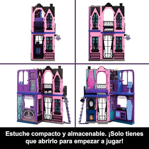 Miniatura 5 de Monster High Hotel Buuuutique Casa de muñecas, conjunto de juego plegable con sorpresas espeluznantes en cada habitación y más de 13 piezas, incluidos muebles y accesorios, JBF16