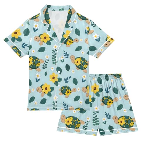 Cute Floral Turtle Pajamas Set Summer Button Down Sleepwear Pjs Sets Comfy Loungewear