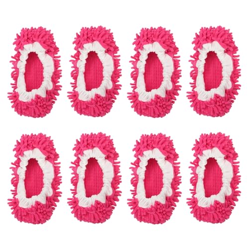 Image of MECCANIXITY Mop Slippers Washable Microfiber Floor Cleaning Shoes Cover Chenille Duster Foot Socks Tools for House Clean, Fuchsia 8 Pack