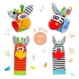 Baby Wrist Rattles Sock Toys - Newborn Baby Sock Toys 0-6 Months Foot Finder and Wrist Rattle Set, I