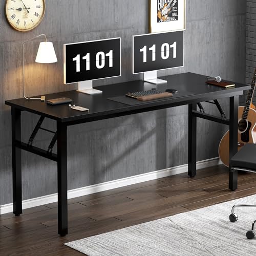 Image of Need Folding Desk, 54 inch Large Computer Desk for Home Office, No Install Needed Study Student Writing Table Desk Workstation, Black