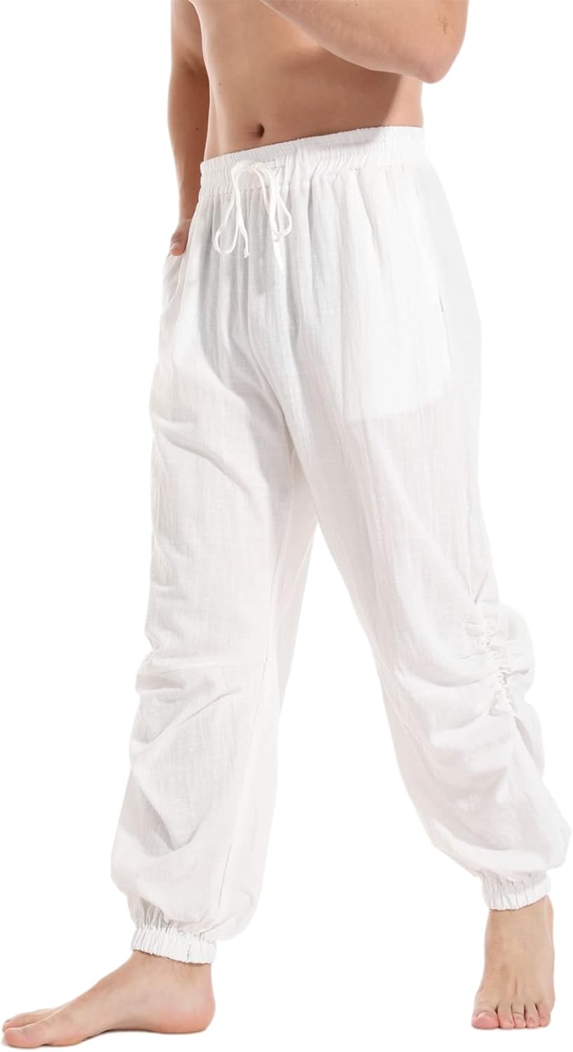 PACEIADTA Mens Casual Cotton Linen Pants Casual Elastic Waist Drawstring Yoga Jogger Pants - Image 2