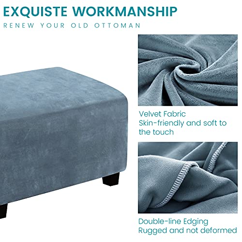 Cjc Ottoman Covers Slipcover Rectangle,Velvet Ottoman Cover Foot Rest Rectangle Ottoman Storage Cover Removable Furniture Protector Soft Rectangle Ottoman Cover W Elastic Bottom (X-Large,Blue-Grey) #TOP2