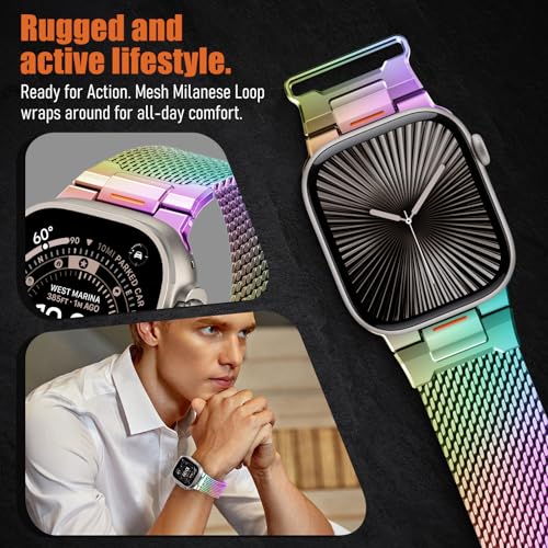 Image of BXUXOHS Milanese Loop for Apple Watch Bands for Men 42mm 41mm 40mm 38mm,Tactical Mecha Strap Military-Grade Design,Magnetic Mesh Metal Wristband for iWatch Series 11 /10 /9 /8 /7 /6 /5 /4 /3 SE /3 /2