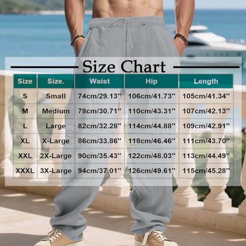Mens Cotton Linen Pants Drawstring Waist Straight Leg Baggy Beach Pants Lightweight Breathable Vacation Trousers3