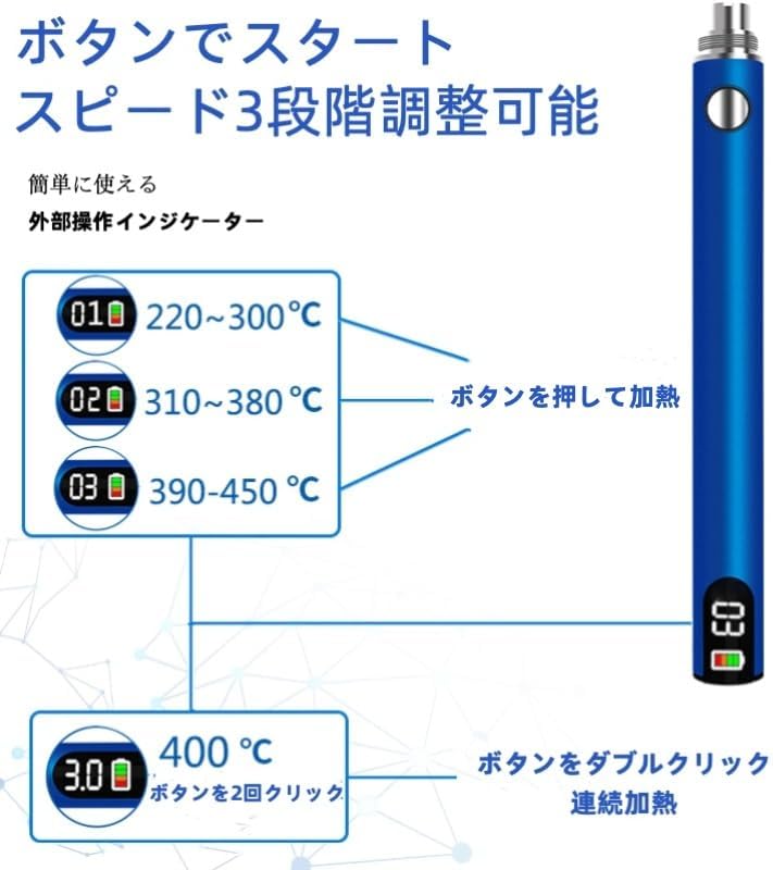 デジタル表示 充電式 半田ごて ペン型半田ごて 三段階 温度調節可（200℃－450℃）自動加熱モード ワイヤレス ハンダゴテ はん