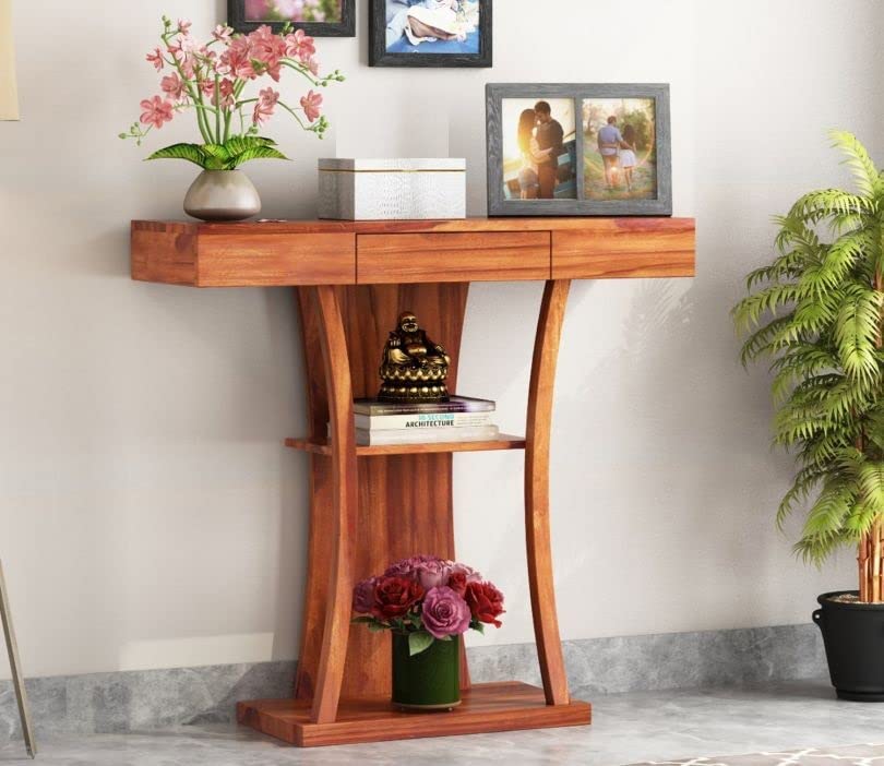 Image of SHYAM ART & CRAFT Solid Wood Corner Ladder Shelf for Living Room Wooden Floor Standing Corner (Honey)