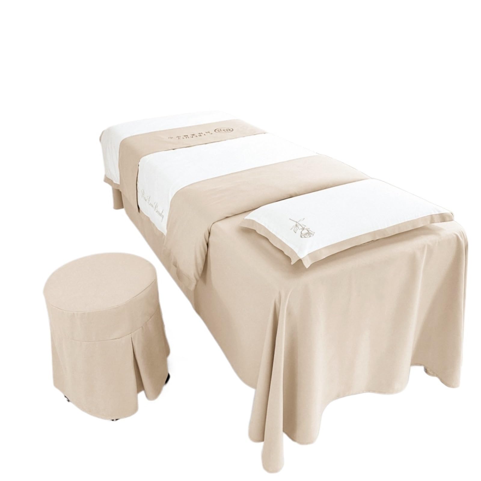 GCYEIDMA Beauty Salon Bed Cover Sets 4pcs Bedding Sets for Beauty Salon Bed Covers Massage Spa Bedskirts Pillowcase(Khaki,4pcs190x80)