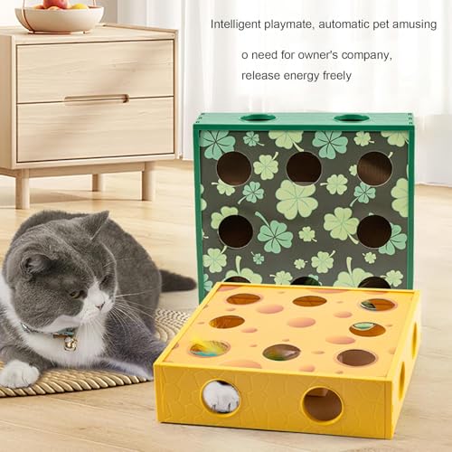 Caja interactiva de queso de plumas con laberinto de rotación para gatos 6