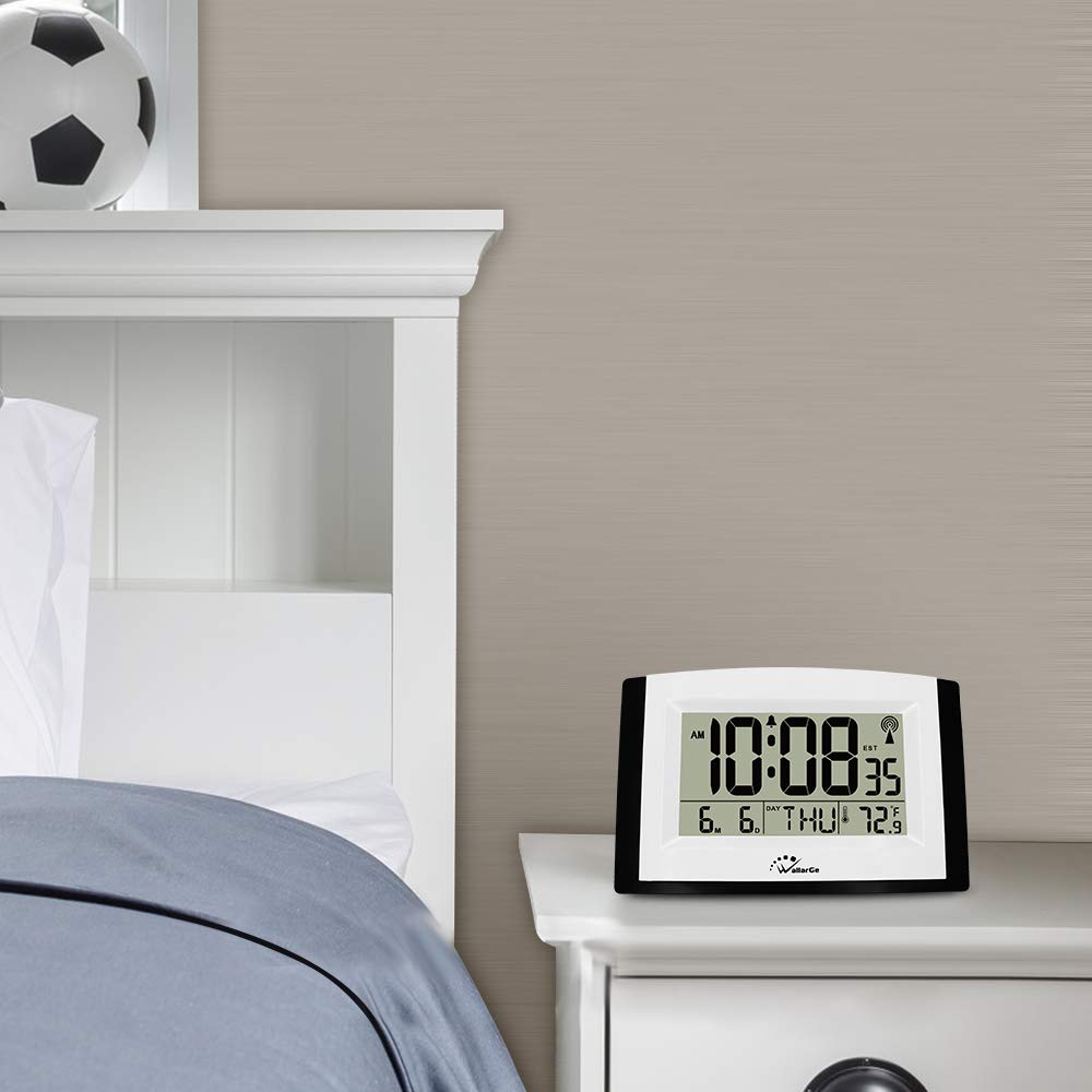 WallarGe Digital Wall Clock,Autoset Atomic Clock with Temperature and