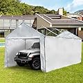 MELLCOM 10 x 20ft Carport Replacement Canopy Cover Side Wall with Zipper Door,Garage Tent Shelter Waterproof & UV Protected,White (Top and Frame Not Included)