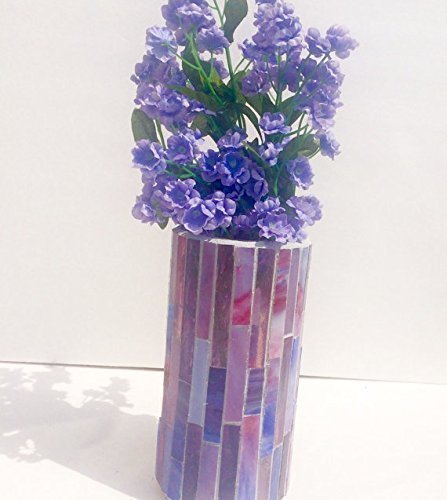 Stained Glass Mosaic Vase in Pink and Violet
