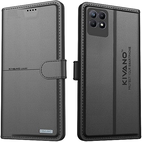 Image of Compatible with Realme Narzo 50 / Realme 8i Flip Cover | Leather Finish | Inside Pockets & Inbuilt Stand | Shockproof Wallet Style Magnetic Closure Back Cover Case