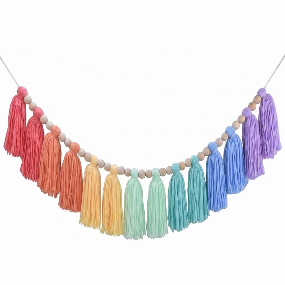 DrCor Crayon Rainbow Tassel Garland – Classroom Party Nursery Decor