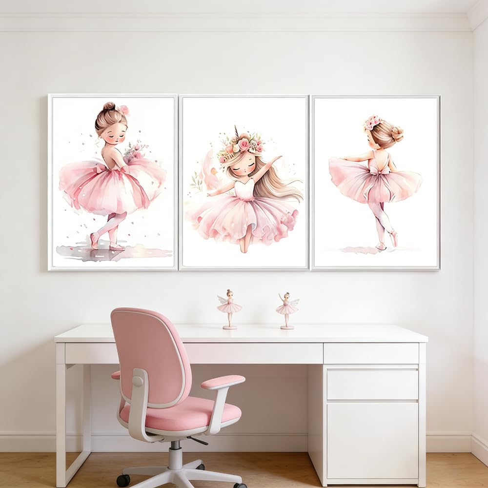 BeiYiHo 3 cuadros bailarinas infantil niña rosa laminas bailarinas de ballet decoracion habitacion bebe dormitorio póster 30 x 40 laminas decorativas pared niña habitación bebé regalo sin marco