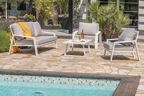 DCB GARDEN Salon de Jardin Ibiza 5 Places en Aluminium - Blanc