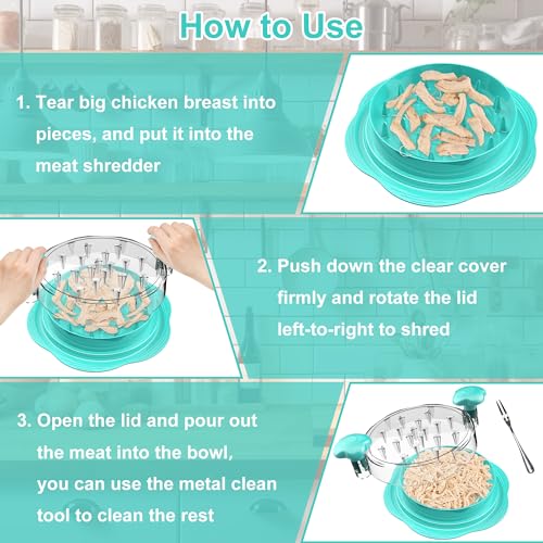 Image of SURETIVIAN Chicken Shredder Tool Twist Large Chicken Breast Shredder with Brush&Fork, Visible Meat Shredder Machine, Anti-Slip Strip, Ergonomic Handle, BPA Free, Pork Beef Chicken(Mint Green)
