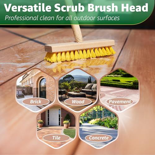 Image of Deck Scrub Brush Head 7.87 inch - Heavy Duty Concrete & Wooden Deck Scrub Brush with Hard Nylon Bristles (Pack of 2)