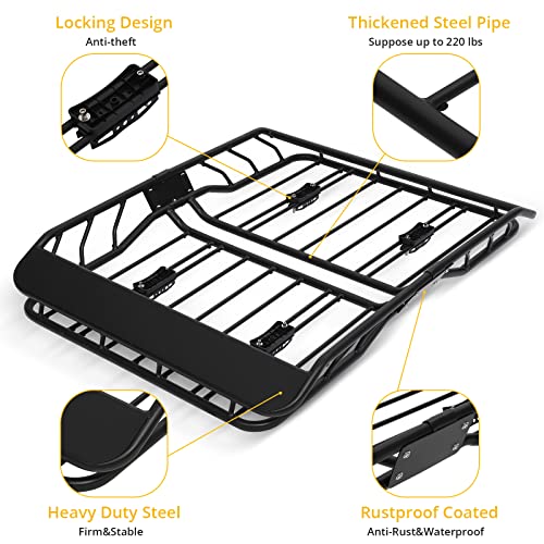 Merxeng 50X38 Inch Car Roof Rack Basket 220Lbs Heavy Duty Steel Cargo Basket Universal Rooftop Cargo Carrier For Suv, Pick Up,Trucks,Car #TOP1