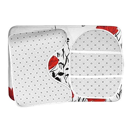 DIRYKILP Badematte + Konturmatte + Toilettendeckelbezug, rote Mohnblume 3-teiliges Badematten-Set, mit rutschfester Unterseite – Bild 7