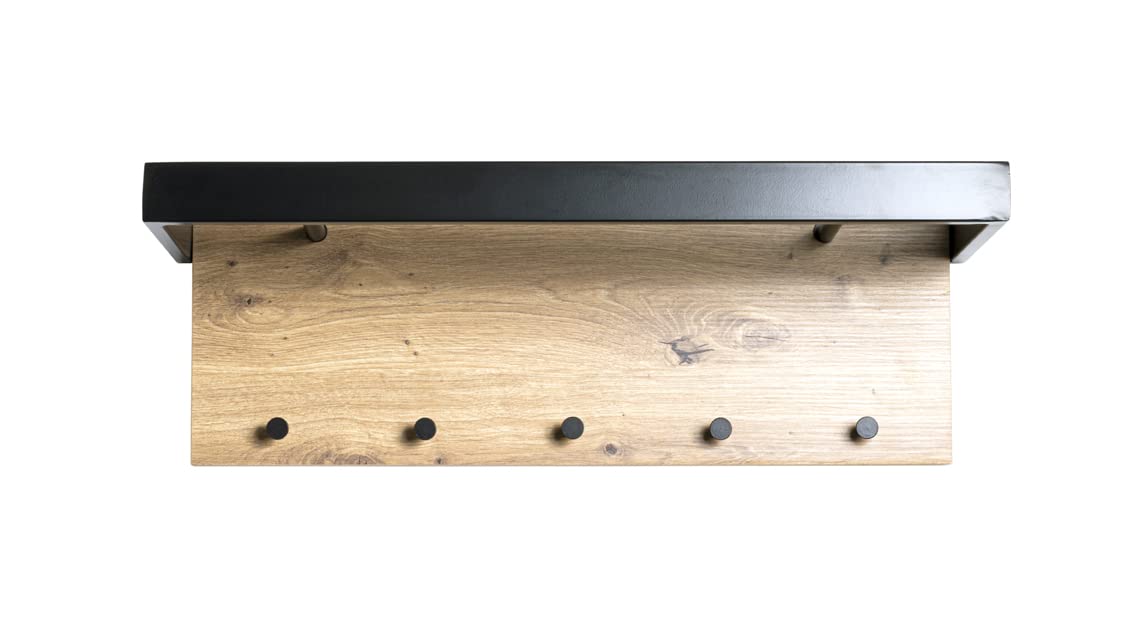 HAKU Wandkapstok eiken, zwart, MDF, metaal - Maat