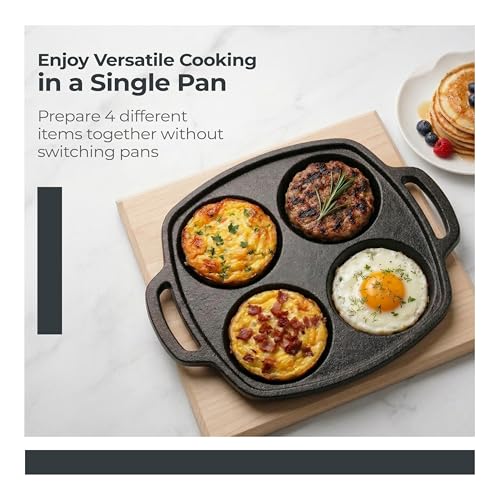 Image of Lifelong Cast Iron Multi Snack Pan with Glass Lid | Pre-Seasoned Naturally Non-Stick Cookware | 4-Pit Snack Pan for Uttapam, Appe, Eggs, Idli, & Pancakes | Durable & Toxin-Free | 3cm Deep, 33cm Wide