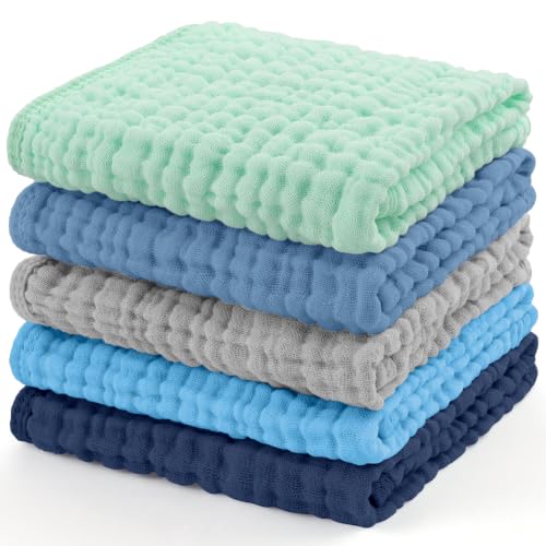 Image of Yoofoss Muslin Burp Cloths for Baby 5 Pack 100% Organic Cotton Baby Washcloths for Boys Girls Large 20''X10'' Super Soft and Absorbent Apricot,Ocean Breeze