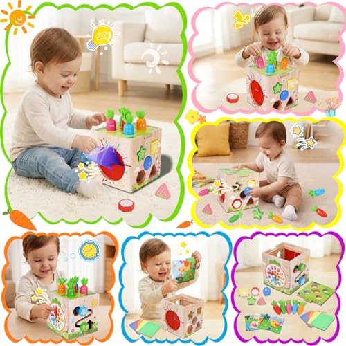 Image of KMTJT Wooden Activity Cube - Montessori Toys for 1 2 3 Year Old Toddlers
