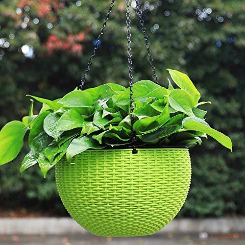 Image of Go Hooked Green Hanging Planters, 7.1 inch Diameter, 4.8 inch Height, 3mm Thickness, 13 inch Chain, 3 Pieces