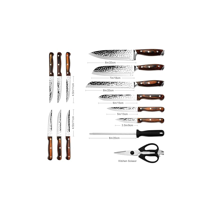 Kitchen Knife Set,15-Piece Knife Set With Block Wooden Self Sharpening For Chef Knife Set Ninja Knife Set with Sharpener Built in,Best Gift Combo