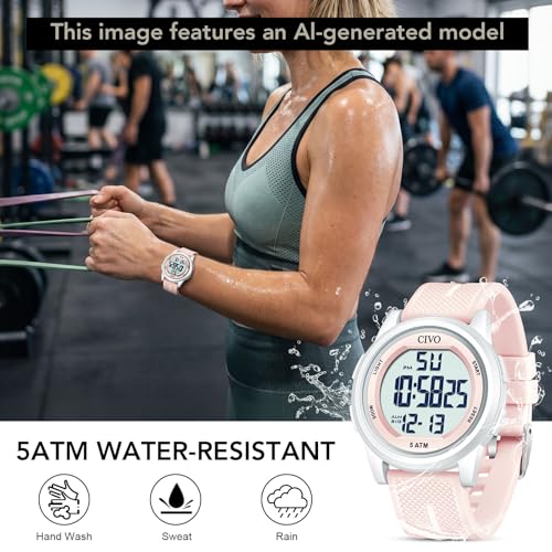CIVO Digital Watches for Women Men: Sports Waterproof Ultra-Thin Big Face Watch Suitable for Larger Wrists - Soft Silicone Wristwatch with Stopwatch Alarm for Outdoor Enthusiast - Running & Hiking - Image 2