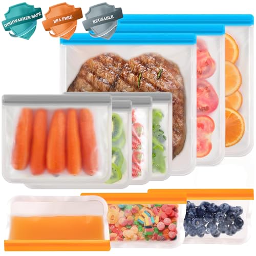 Reusable Sandwich Bag Freezer Bags Ziplock, 10 Pack Silicone Zip Lock Bags Large Vegetable Bags Snack Bag, Plastic Leakproof Food Storage Pouches for Keeping Lunch, Snack, Fruit, Potato, Travel Items