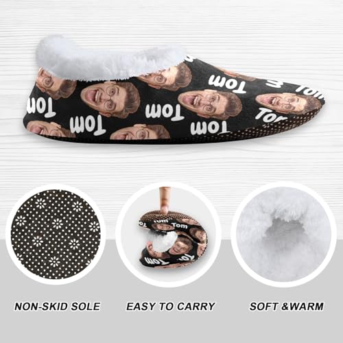 Custom Fuzzy Memory Foam Closed Back Slippers for Women Men Personalized Knit Fleece Lined House Shoes with Face Photos and Text Warm Socks for Hotel Indoor Outdoor Bedroom3