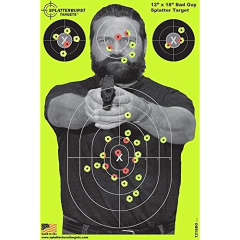 Splatterburst Targets - 12 x18 inch - Bad Guy Splatter Target - Easily See Your Shots Burst Bright Fluorescent Yellow Upon Impact - Made in USA (50 Pack) Cover