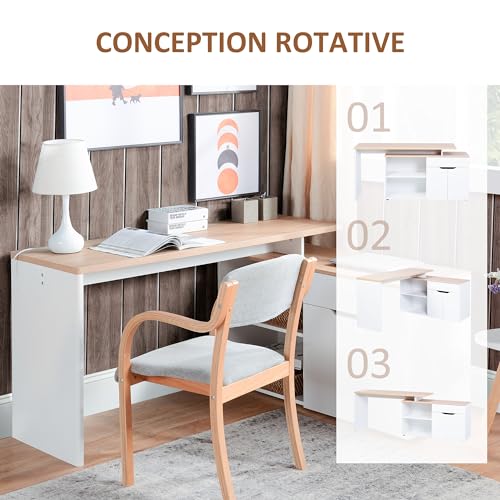 Bureau d'angle informatique modulable avec rangements en bois clair