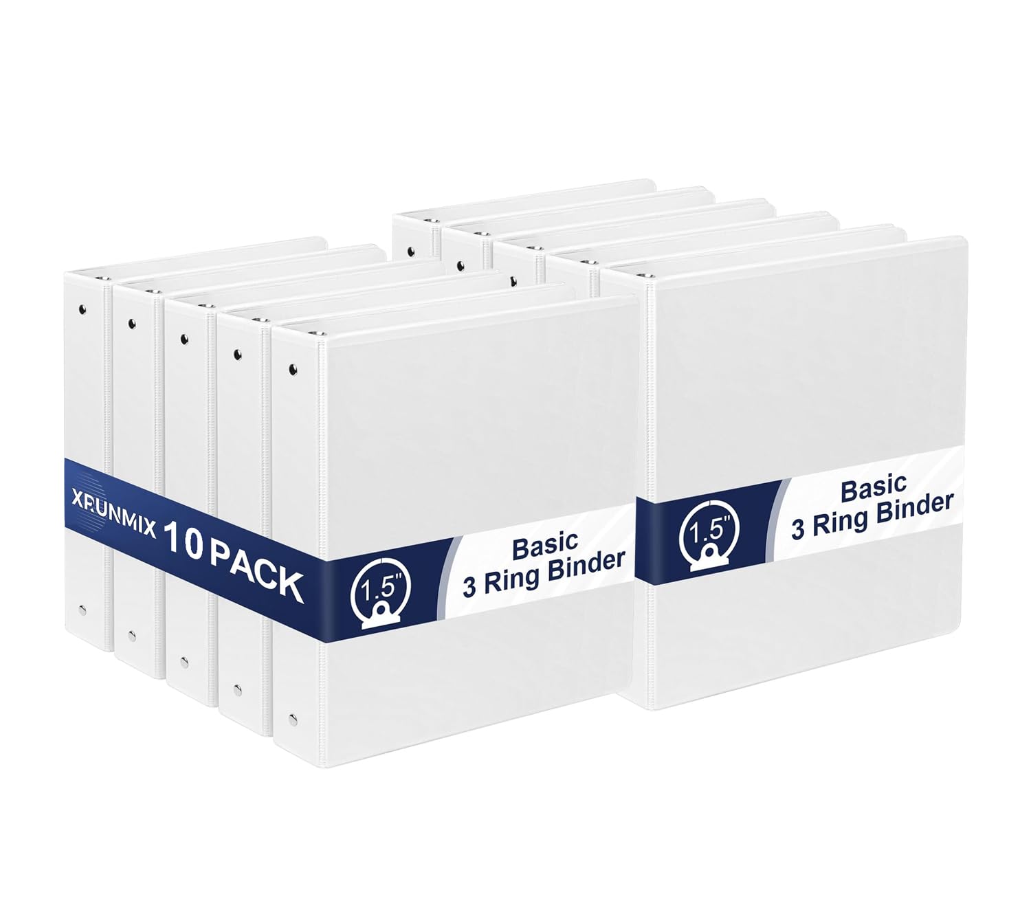 Bulk - Confezione da 10 raccoglitori a 3 anelli da 3,8 cm, con tasche, 3,8 cm, di alta qualità, può contenere fino a 325 fogli, formato lettera US 21 x 28 cm, per ufficio/insegnanti/studenti (bianco