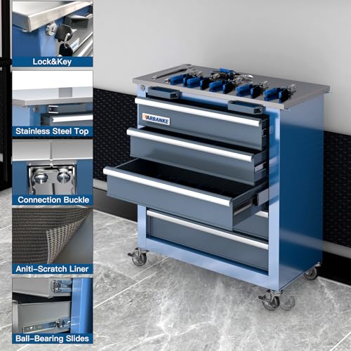 Image of LARBANKE 5-Drawer Tool Chest, Rolling Tool Chest with Wheels, Foot Pads&Locking System,Mobile Storage Tool Cabinet with Stainless Steel Top,Connect Units for A Large Workstation for Office,Garage&Home