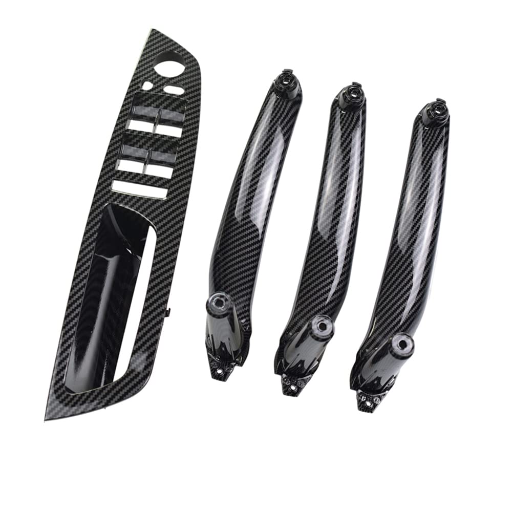 Lot de 4 poignées de porte intérieures en ABS pour voiture, panneau intérieur, housse de protection de tirage, accoudoirs compatible avec B-MW E70 E71 E72 X5 X6 2007-2014 - Fibre de carbone