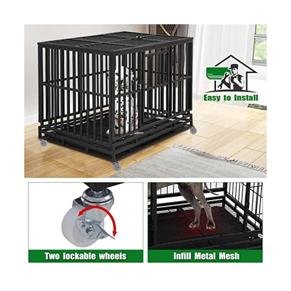BestPet Heavy Duty Dog Crate for Large Dogs,48 Inch Metal Dog Kennel Outdoor Double-Door Pet Dog Cages with Divider Panel &,Plastic Tray & Locks Design,Black BestPet Heavy Duty Dog Crate for Large Dogs,48 Inch Metal Dog Kennel Outdoor Double-Door Pet Dog Cages with Divider Panel &,Plastic Tray & Locks Design,Black