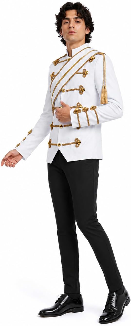 Mens Military Stage Jacket Gold Braided Pop Star Costume Coat for Men Women Party