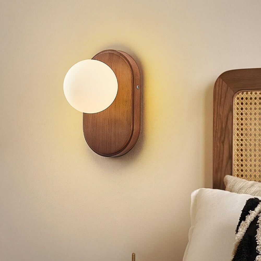 moderna lampada da parete per interni a led Applique da parete in vetro di latte vintage adatta agli affittuari con luce da parete moderna di metà secolo in legno for arredamento rustico da fattoria,