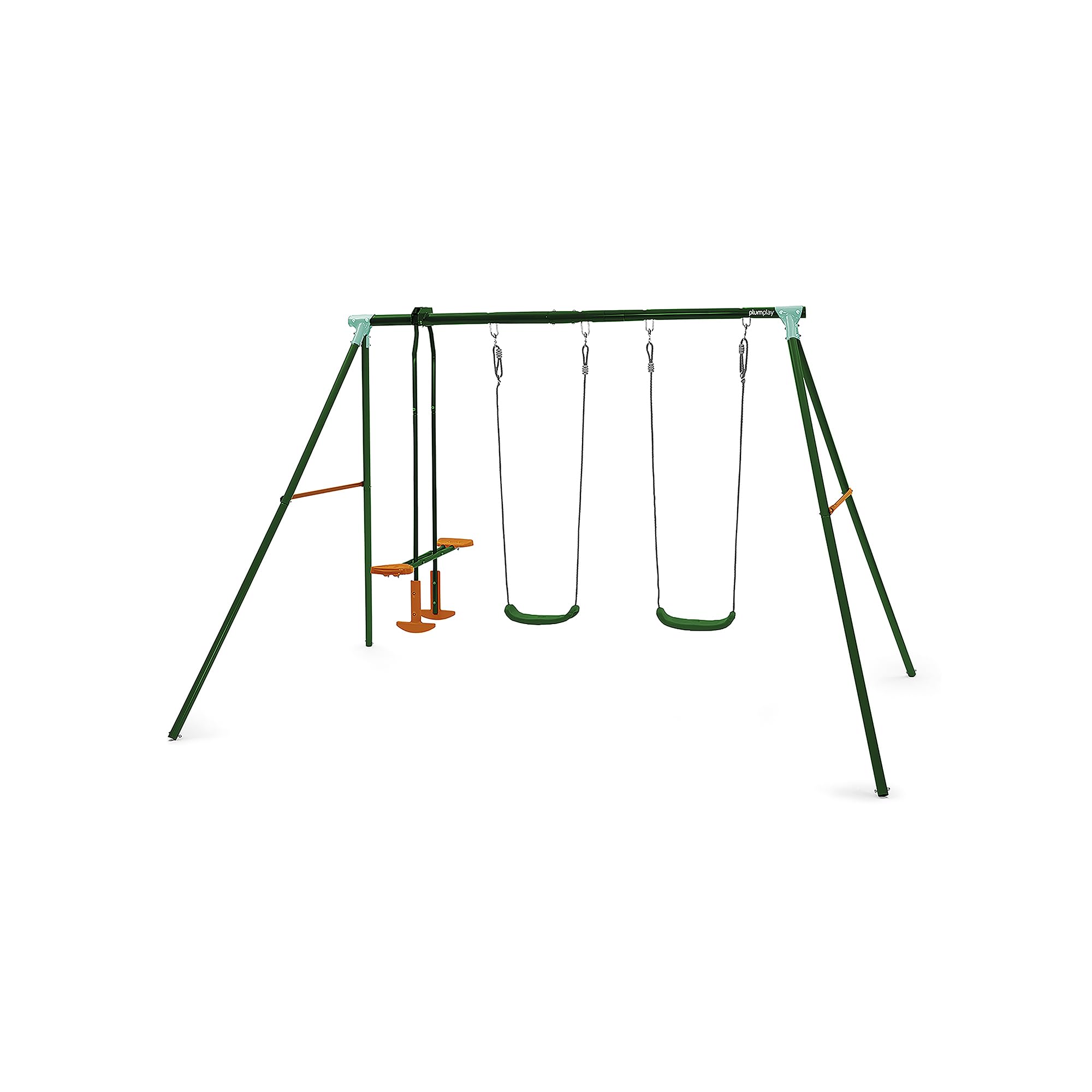 Plum Green Play Jupiter Double Swing And 2 Seater Glider Garden Play Set - Triple Station Outdoor Swing For Up 4 Children - Max Weight 200Kg - 3-10 Years (Green)