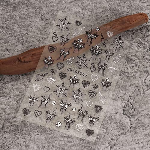 Butterfly Nail Art Stickers 3D Self-Adhesive Nail Decals Holographic Laser Silver Rose Gold Butterfly Moon Nail Stickers For Nail Art Design Manicure For Women Nail Decoration 6 Sheets #TOP2