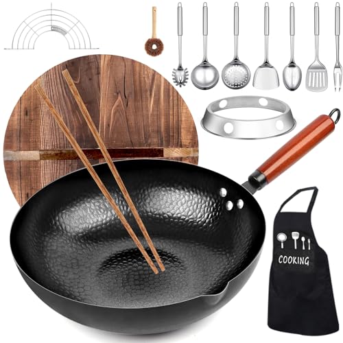 kaqinu 14 Pcs Carbon Steel Wok Pan, 12.6'' Woks...