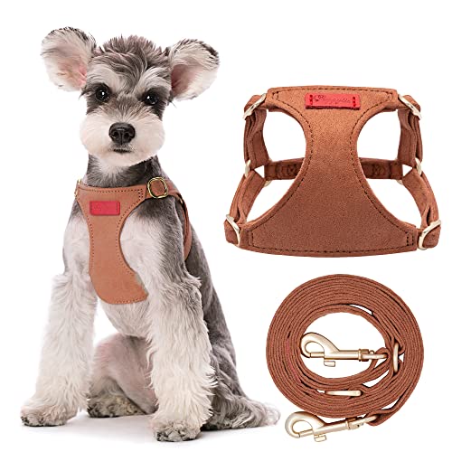 Puppytie No Pull Dog Harness with Multifunction Dog Leash,Soft Adjustable No Choke Escape Proof Pet Harness Vest for Medium Dogs or Large Dogs,Brown Caramel,M