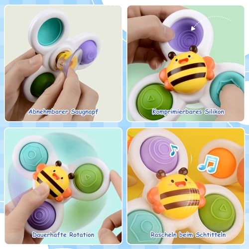 EOPUOZS Saugnapf Spinner Spielzeug, 3 Stück Saugnapf Spielzeug Baby, Spinner mit Saugnapf, Tischspielzeug Baby Saugnapf